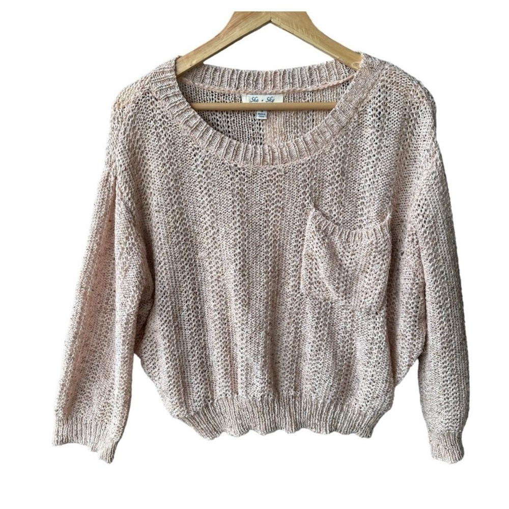 She Sky Knit Sweater Top Pullover Round Neck Pocket Top Blush Pink Size Small